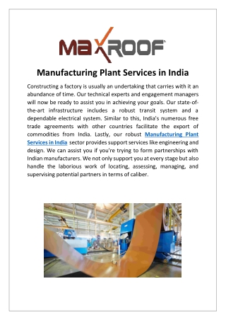 Manufacturing Plant Services in India- Maxroof Corporation Industrial
