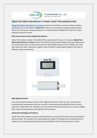 Digital Flow Meter Manufacturer in Taiwan: Green-Tak Leading the Way