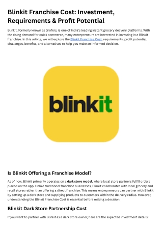 blinkit franchise cost investment requirements