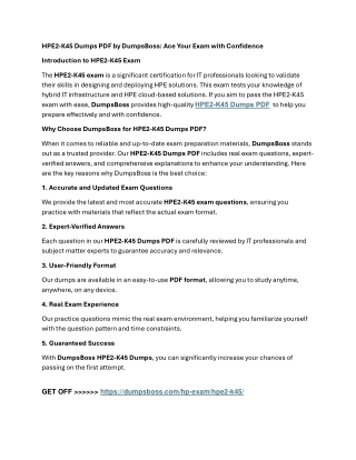 HPE2-K45 Dumps PDF Free Dumpsboss Delivers Real Exam