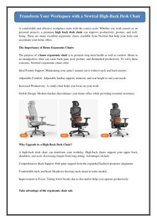 Transform Your Workspace with a Newtral High-Back Desk Chair