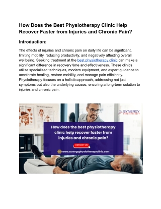 How Does the Best Physiotherapy Clinic Help Recover Faster from Injuries and Chronic Pain_