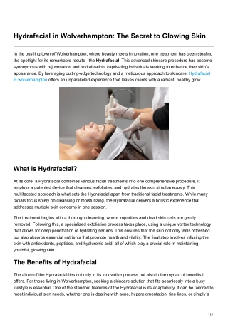 Hydrafacial in Wolverhampton The Secret to Glowing Skin