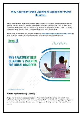 Why Apartment Deep Cleaning Is Essential for Dubai Residents?