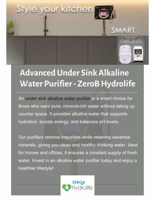 Advanced Under Sink Alkaline Water Purifier - ZeroB Hydrolife