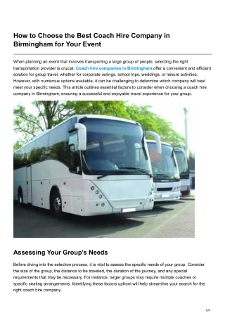 How to Choose the Best Coach Hire Company in Birmingham for Your Event