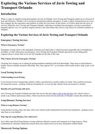 exploring the various services of javis towing
