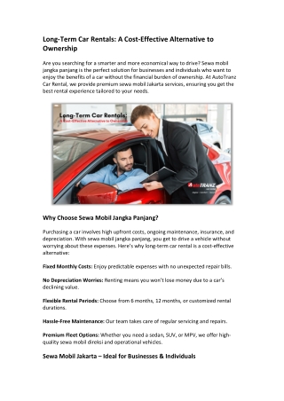 Long-Term Car Rentals A Cost-Effective Alternative to Ownership