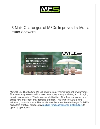 3 Main Challenges of MFDs Improved by Mutual Fund Software