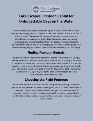Lake Escapes- Pontoon Rental for Unforgettable Days on the Water