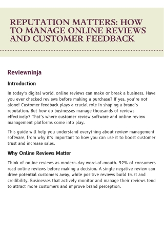 reputation matters how to manage online reviews