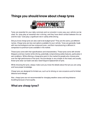 Things you should know about cheap tyres