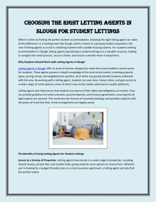 Choosing the Right Letting Agents in Slough for Student Lettings