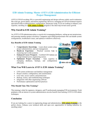 e3d admin training master aveva