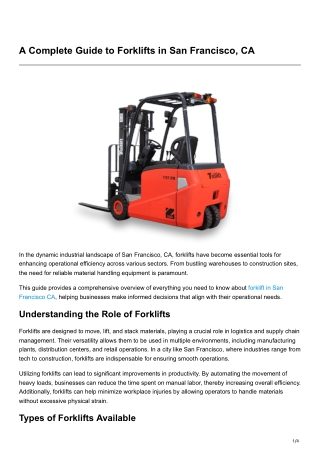 A Complete Guide to Forklifts in San Francisco, CA