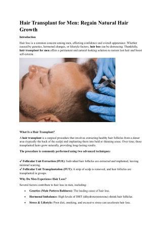 Hair Transplant for Men Regain Natural Hair Growth