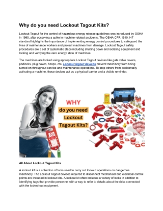 Why do you need Lockout Tagout Kits
