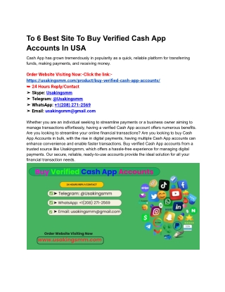 To 6 Best Site To Buy Verified Cash App Accounts In USA