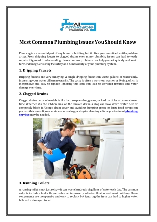 Most Common Plumbing Issues You Should Know