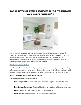 Top 10 Interior design services in USA