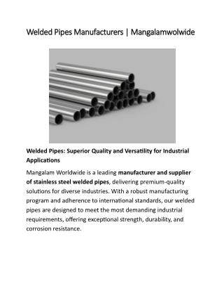 Welded Pipes Manufacturers