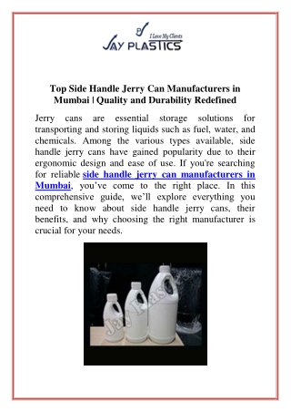 Top Side Handle Jerry Can Manufacturers in Mumbai  Quality and Durability Redefined