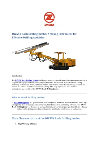 Revolutionize Your Drilling with the DW551 Rock Drilling Jumbo!
