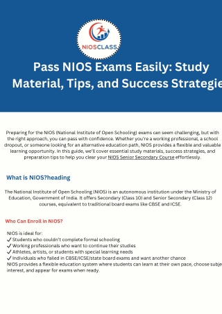 Pass NIOS Exams Easily: Study Material, Tips, and Success Strategies