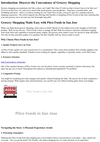 Grocery Shopping Made Easy with Pitco Foods in San Jose