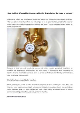 How to Find Affordable Commercial Boiler Installation Services in London