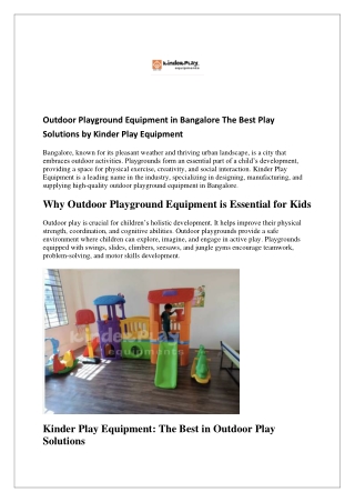 Outdoor Playground Equipment in Bangalore The Best Play Solutions by Kinder Play Equipment