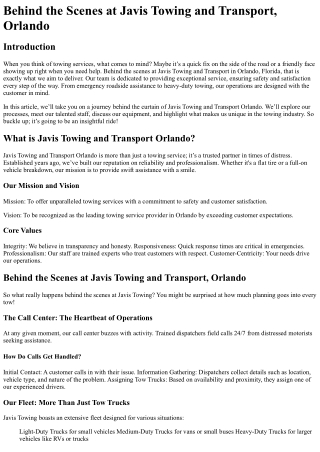 Behind the Scenes at Javis Towing and Transport, Orlando