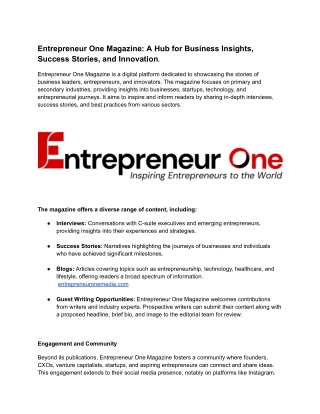 Entrepreneur One Magazine_ A Hub for Business Insights, Success Stories, and Innovation.