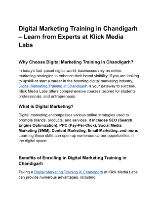 digital marketing training in chandigarh learn