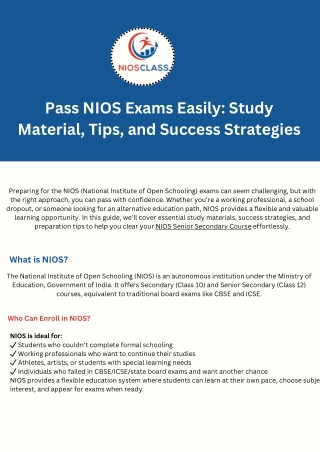 Pass NIOS Exams Easily: Study Material, Tips, and Success Strategies