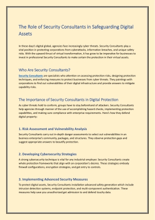 The Role of Security Consultants in Safeguarding Digital Assets