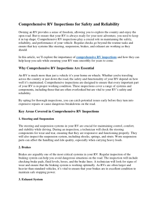 Comprehensive RV Inspections for Safety and Reliability