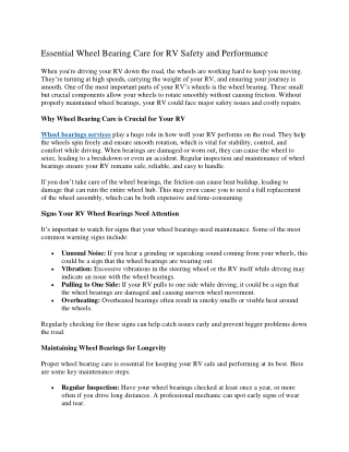 Essential Wheel Bearing Care for RV Safety and Performance