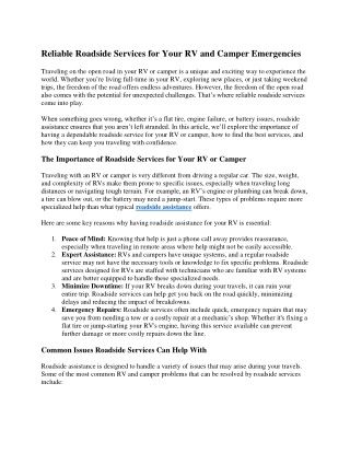 Reliable Roadside Services for Your RV and Camper Emergencies