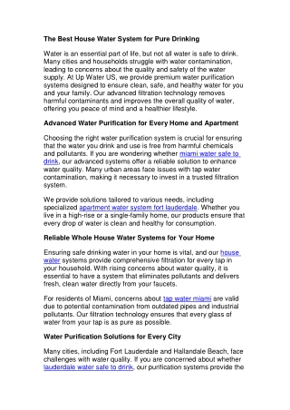 The Best House Water System for Pure Drinking.