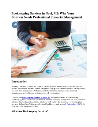 Bookkeeping Services in Novi, MI Why Your Business Needs Professional Financial Management