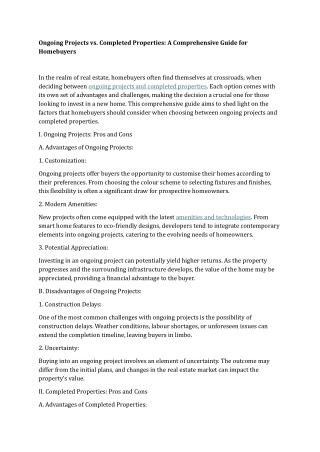 Ongoing Projects vs. Completed Properties A Comprehensive Guide for Homebuyers