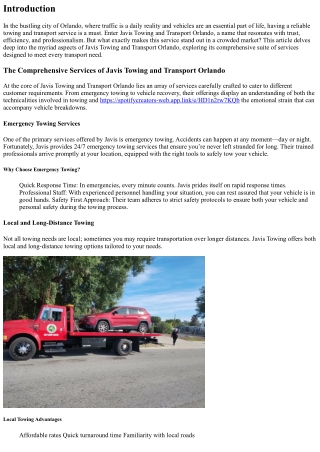 The Comprehensive Services of Javis Towing and Transport Orlando