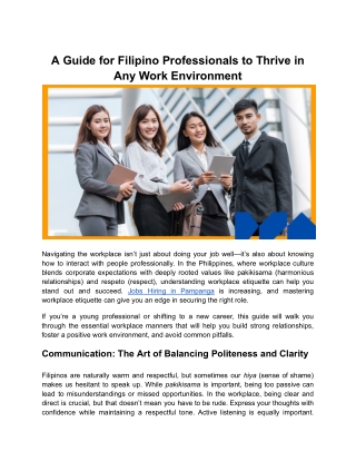 A Guide for Filipino Professionals to Thrive in Any Work Environment