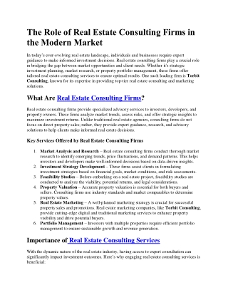 The Role of Real Estate Consulting Firms in the Modern Market