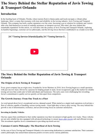 The Story Behind the Stellar Reputation of Javis Towing & Transport Orlando