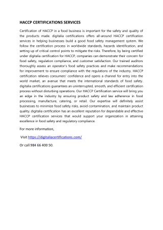 HACCP CERTIFICATION SERVICES