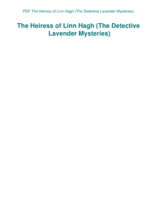 PDF The Heiress of Linn Hagh (The Detective Lavender Mysteries)