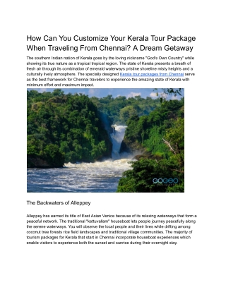 how can you customize your kerala tour package