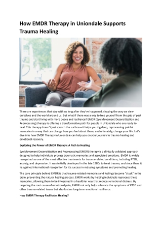 How EMDR Therapy in Uniondale Supports Trauma Healing